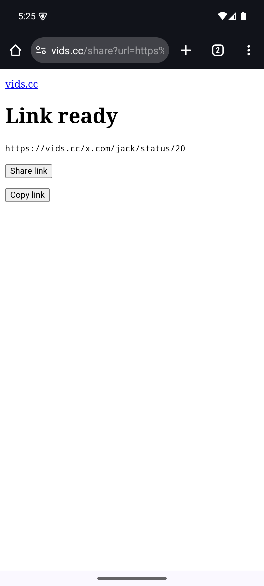 vids.cc share result on Android