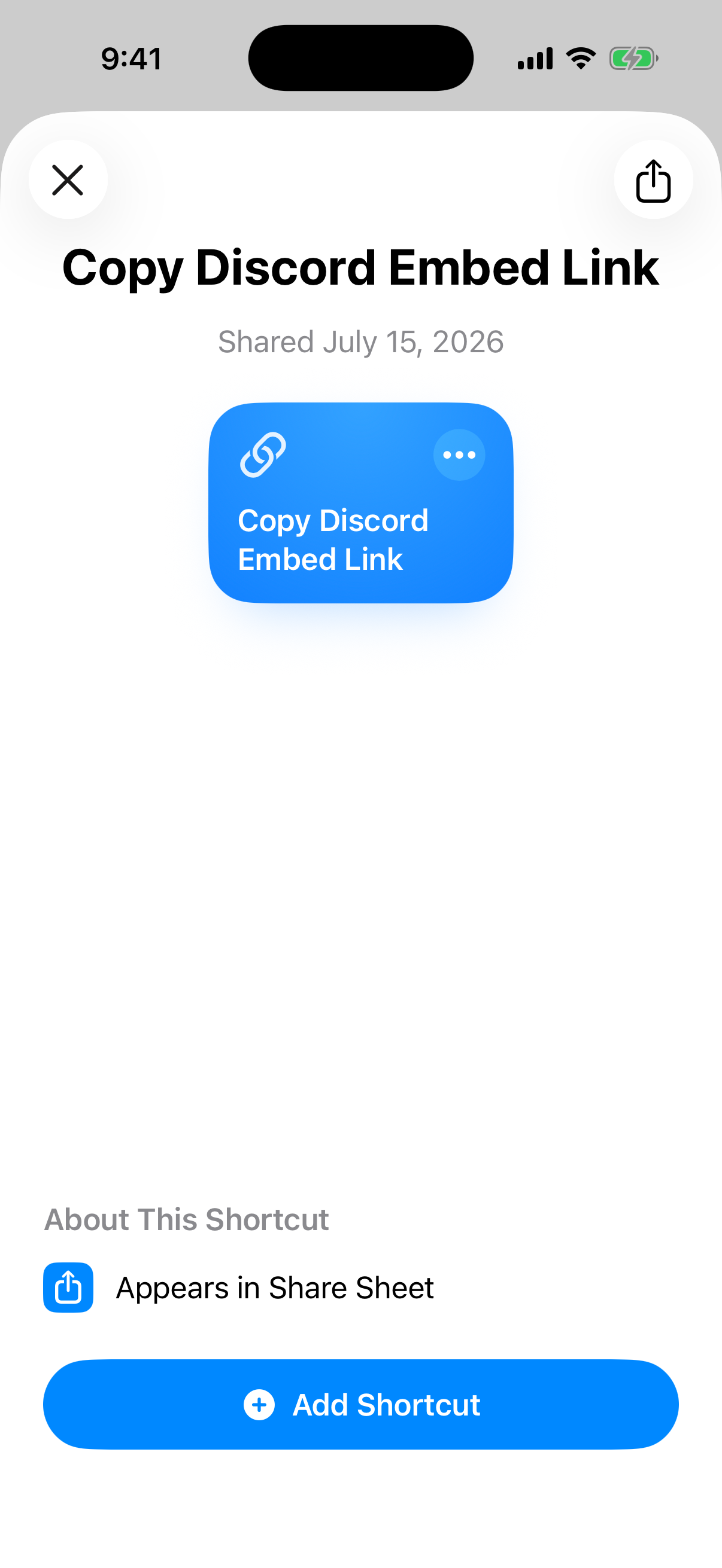 Apple Shortcuts install screen