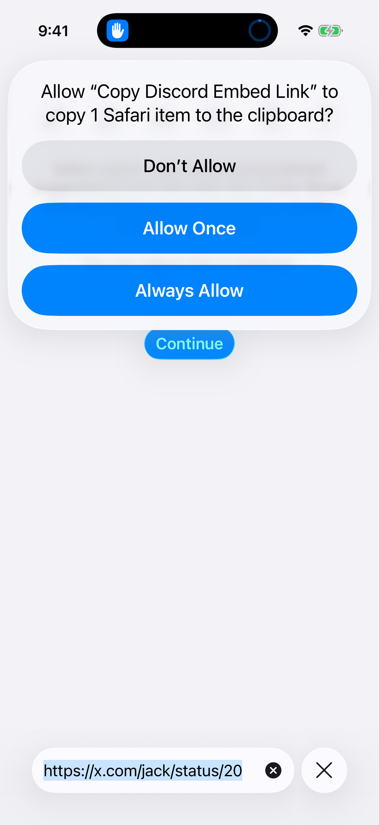 Allow the Shortcut to copy the new link